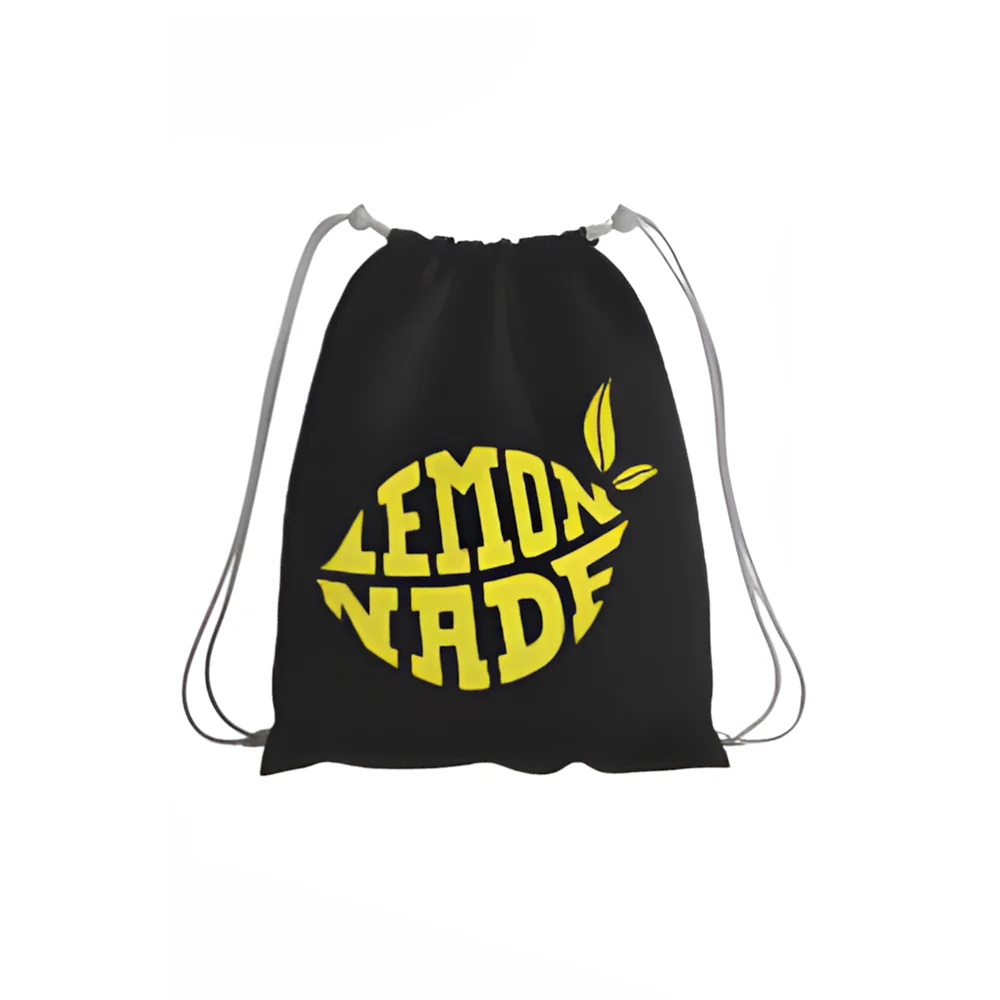 LemonNade - Yellow Strap on Black Drawstring Bag